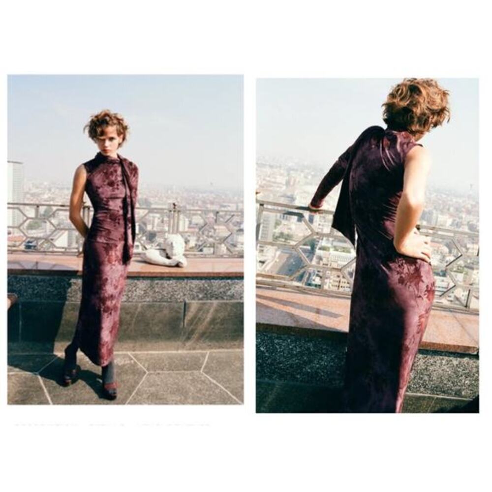 Zara Burgundy Burnout WhimsyGoth Long Dress M Fairy Y2K Grunge Vampy Party Glam